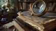 © Farid - Magnifying glass on a book in a scholarly setting. Concept of search and discovery.