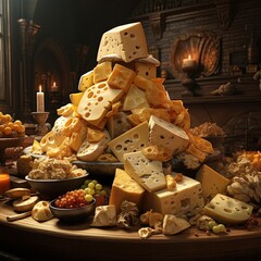 Wall Mural - Elegant Cheese Plate Featuring a Diverse Assortment of Flavors