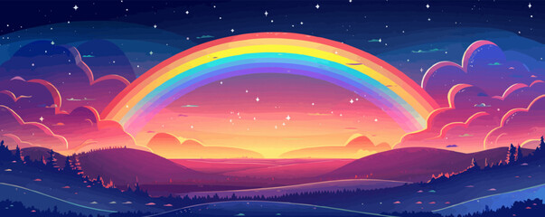 Wall Mural - prismatic rainbow bridge spanning across a vast expanse of sky. vector flat minimalistic isolated il