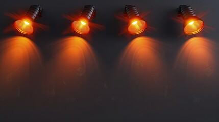 Wall Mural - a studio room background with orange spotlights providing a warm and cozy ambiance on a dark gray ba