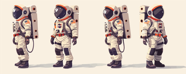 Wall Mural - spacesuit toys on a clean white backdrop. vector flat isolated illustration.