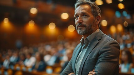 a businessman giving a presentation in a conference room