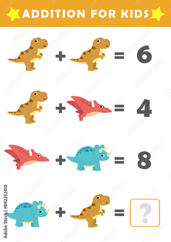 Fun Math Logic Puzzles for Kids. Math Game with Cute Dino Pictures ...