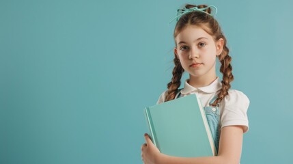 Wall Mural - A young girl holds a book tightly in her small hands, lost in thought