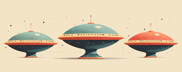 Wall Mural - Toy UFOs on a white background. Vector flat minimalistic isolated illustration.