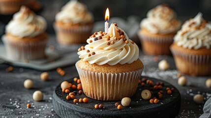 Wall Mural - Birthday Cupcake with Sprinkles and Candle