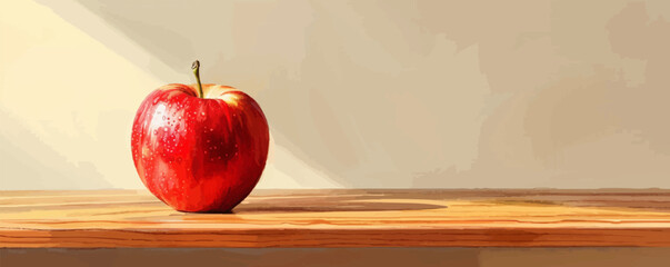 Wall Mural - A shiny red apple on a wooden desk. Vector flat minimalistic isolated illustration.