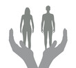 © marijaobradovic - Hand hold man and woman silhouette. vector