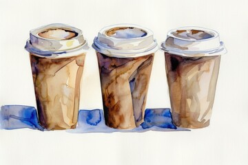 Wall Mural - Three cups of coffee sitting on a table, ready to be enjoyed