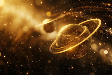 Wall Mural - golden stars, galaxy and planets in the black space, artistic background