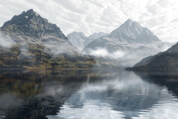 Sticker - A serene mountain lake with mountains visible in the background