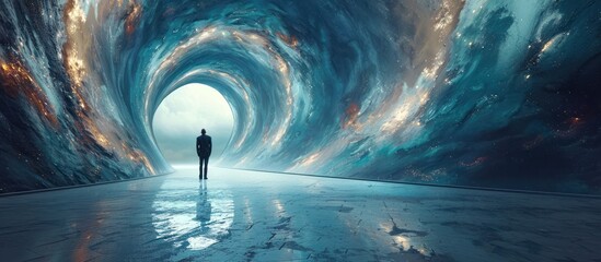 Canvas Print - A Man Stands Before a Cosmic Gateway