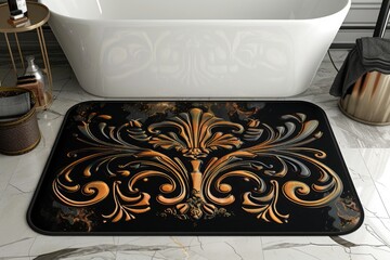 Wall Mural - A bathroom featuring a bathtub and bath mat, ideal for interior design or lifestyle shots