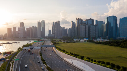 Wall Mural - Aerial view Singapore city skyline, Most beautiful Sigapore skyscraper and skyline architecture in Asia, Singapore.