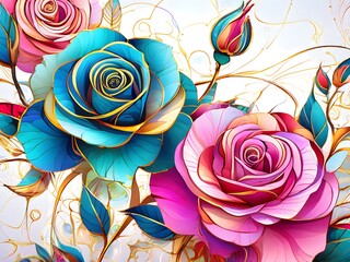 Wall Mural - abstract background with roses