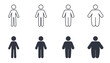 © Irene - Vector icons human body. Different types of figure from thin to fat man. Diet, healthy lifestyle and overeating, obesity. Editable stroke thin line and black solid set.
