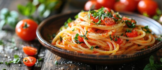 Poster - Classic Spaghetti with Tomato Sauce and Basil