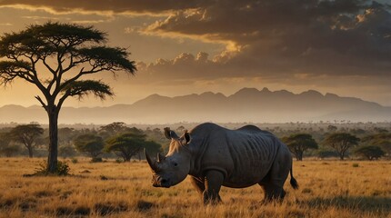landscape photo of a rhinoceros made by ai generative
