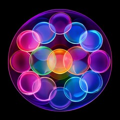 Canvas Print - multi-coloured-overlapped-semi-transparent-circles-on-purple-background