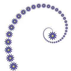 Sticker -  spiral made of bkue with yellow flowers and ending with bigger flower against white