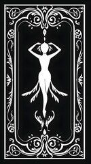 Wall Mural - ancient slavic mythology ornament design of a dancer, white ornament on black background