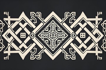 Wall Mural - ancient slavic mythology ornament design, white ornament on black background