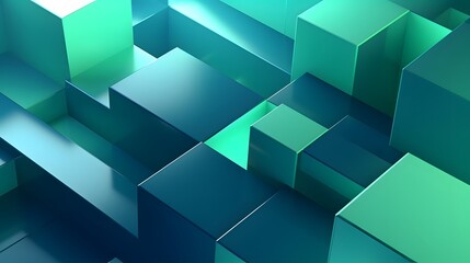 3d rendering of blue and green abstract geometric background. Scene for advertising, technology, showcase, banner, game, sport, cosmetic, business, metaverse. Sci-Fi Illustration. Product display