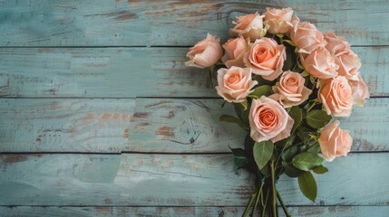 Canvas Print - Rose flower bouquet on antique wooden table