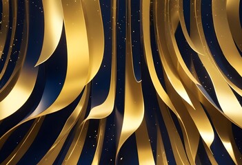 Gold and navy blue electric ribbon abstract background with swirling patterns and dynamic lines, featuring bright gold hues contrasted by deep blue shadows