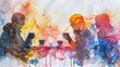 © Jafree - Watercolor painting of people drinking coffee together. Concept of socializing, friendship, cafe culture, abstract art