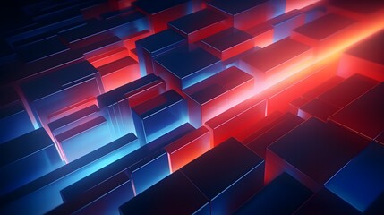 3d rendering of red and blue abstract geometric background. Scene for advertising, technology, showcase, banner, game, sport, cosmetic, business, metaverse. Sci-Fi Illustration. Product display