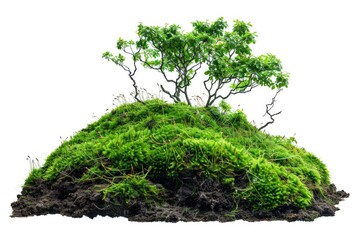 Sticker - A small tree grows out of a mound covered in lush green moss