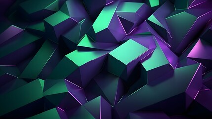 3d rendering of green and purple abstract geometric background. Scene for advertising, technology, showcase, banner, game, sport, cosmetic, business, metaverse. Sci-Fi Illustration. Product display