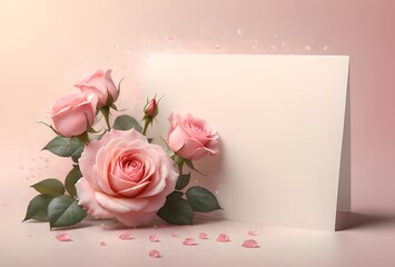 Sticker - beautiful bright roses with empty clean space for text