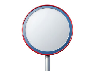 Poster - round blank sign on pole with a blue and red border, suitable for customizable messages and advertis