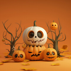 Wall Mural - Cute Halloween 3D model. 3D rendering. C4d movie poster style