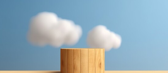 Wall Mural - Wooden Platform Against a Blue Sky with White Clouds