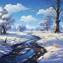 Winter Hiking Adventure in a Super Detailed Cartoon Illustration