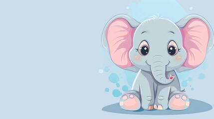 Canvas Print - A cartoon illustration of a cute baby elephant with big eyes and pink ears.