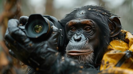 Chimpanzee Photographer in the Rain