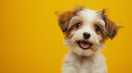 Sticker - A small, fluffy dog with brown and white fur smiles for the camera.