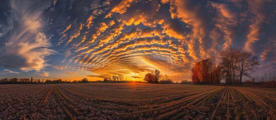 Poster - Fiery Sky Over a Barren Field