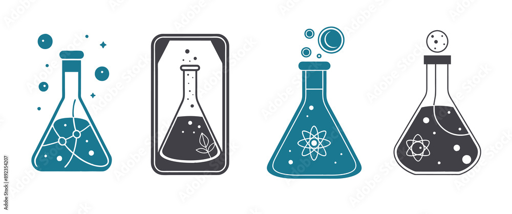 Science research simple layout design with line art flask bubbles ...