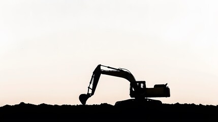 Wall Mural - Yellow Excavator at Construction Site on white background.