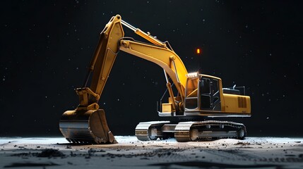 Wall Mural - Yellow Excavator at Construction Site on white background.