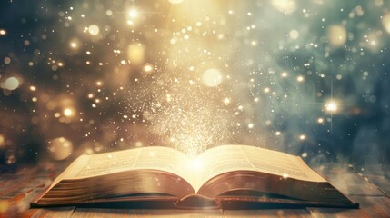 Canvas Print - Open Book with Magical Glow and Golden Lights