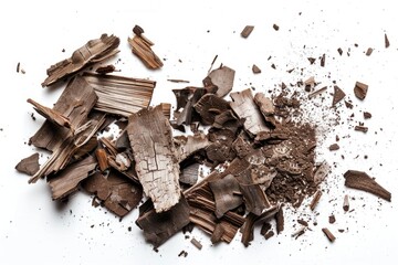 Wall Mural - A pile of chopped chocolate on a white surface