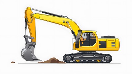 Wall Mural - Yellow Excavator at Construction Site on white background.