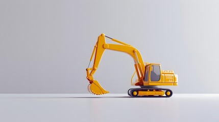 Canvas Print - Yellow Excavator at Construction Site on white background.