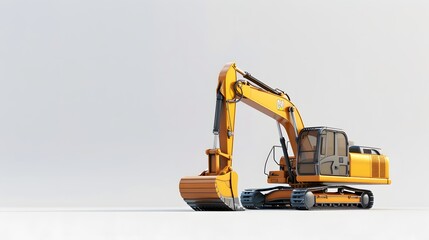 Wall Mural - Yellow Excavator at Construction Site on white background.